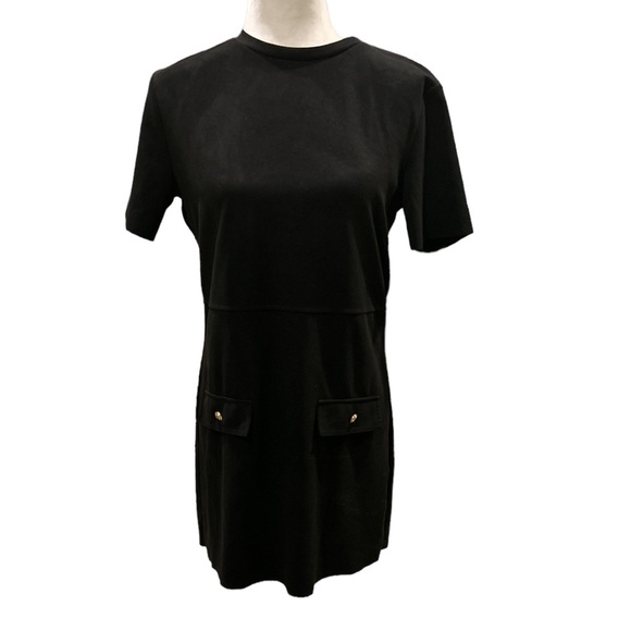 Zara Black Faux Suede Gold Button Shift Sheath Mini Dress - S - Picture 5 of 16